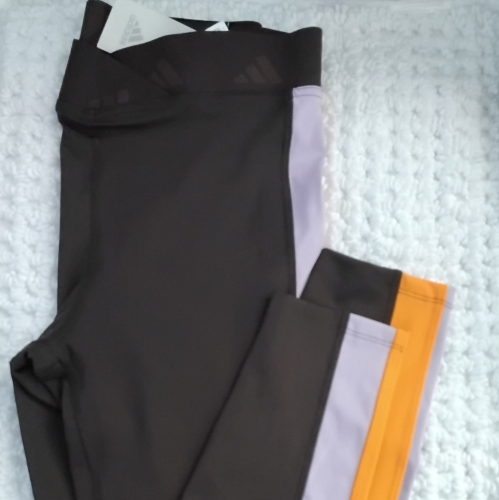 Adidas Woman Brown Leggings with Orange and lavander Trim